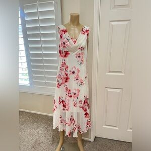 VNTG Y2K Floral Cowl Neck‎ Bias Cut Slip Dress Fairy Cottagecore Sleeveless Sz 8